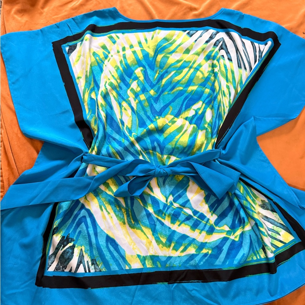 Fashion Bug Blue and Yellow Patterned Blouse